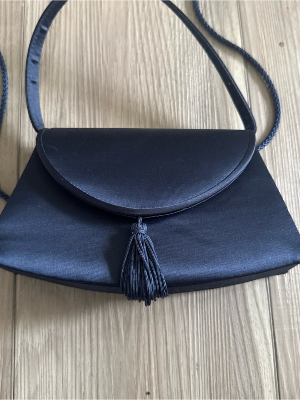 Classic Navy Satin Tassel Wristlet Clutch